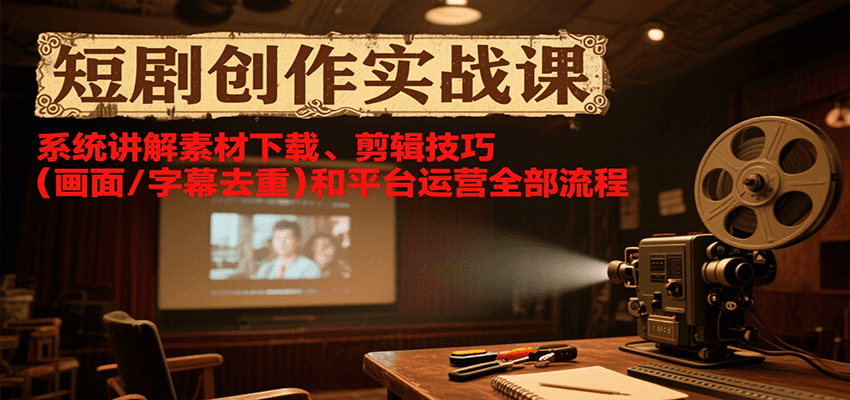 短剧创作实战课，系统讲解素材下载、剪辑技巧（画面/字幕去重）和平台运营全部流程-创富院