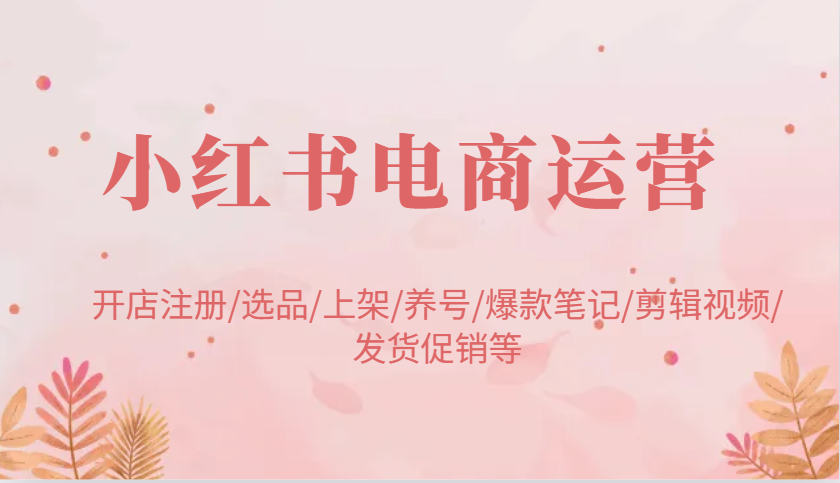 小红书电商运营：开店注册/选品/上架/养号/爆款笔记/剪辑视频/发货促销等-创富院