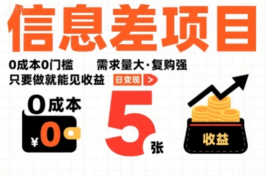 一个信息差项目，0成本0门槛，需求量大，复购强，只要做就能见收益，一天变现5张【揭秘】-创富院