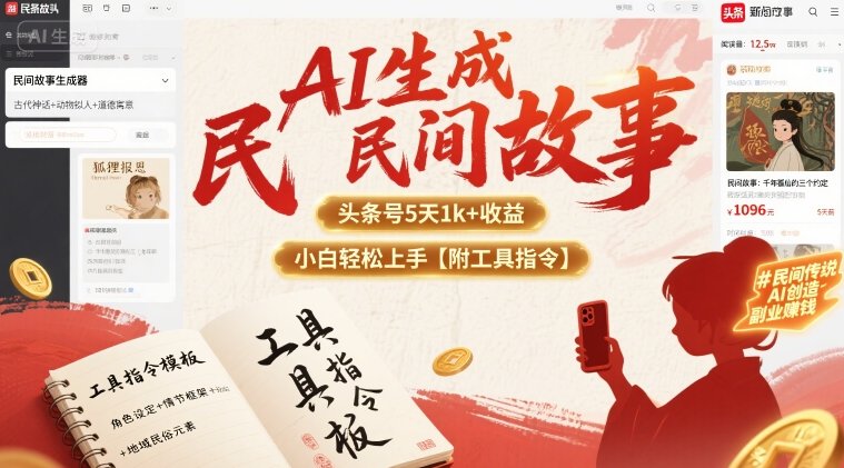 AI生成民间故事，头条号5天1k+，小白轻松上手【附工具指令】-创富院