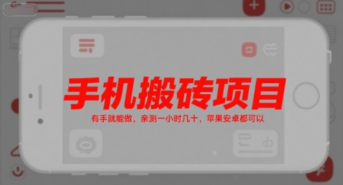 手机搬砖项目，有手就能做，亲测一小时几十，苹果安卓都可以-创富院