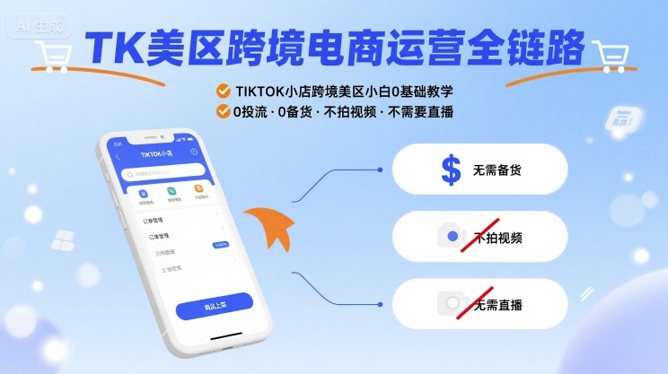TK美区跨境电商运营全链路，TIKTOK小店跨境美区小白0基础教学，0投流0备货不拍视频不需要直播-创富院