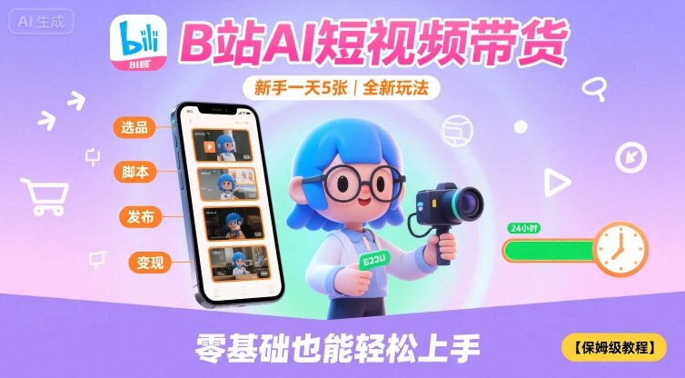 B站AI短视频带货，新手一天5张，全新玩法【保姆级教程】-创富院