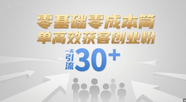 零基础零成本简单高效获客创业粉，一天引流30+-创富院