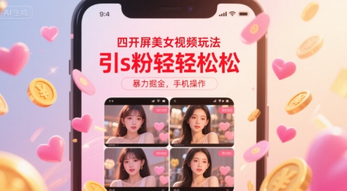 四开屏美女视频玩法，引s粉轻轻松松，暴力掘金，手机操作【揭秘】-创富院