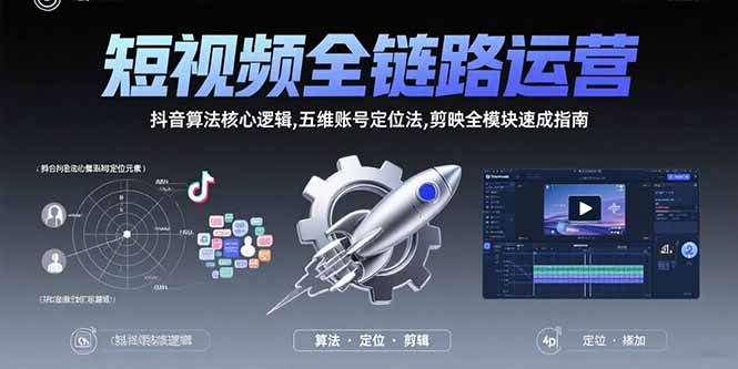 短视频全链路运营：抖音算法核心逻辑,五维账号定位法,剪映全模块速成指南-创富院
