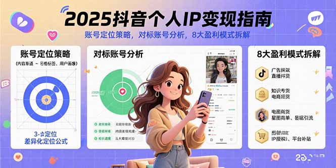 2025抖音个人IP变现指南，账号定位策略，对标账号分析，8大盈利模式拆解-创富院