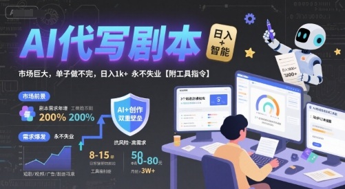 AI代写剧本，市场巨大，单子做不完，日入1k+ 永不失业【附工具指令】-创富院