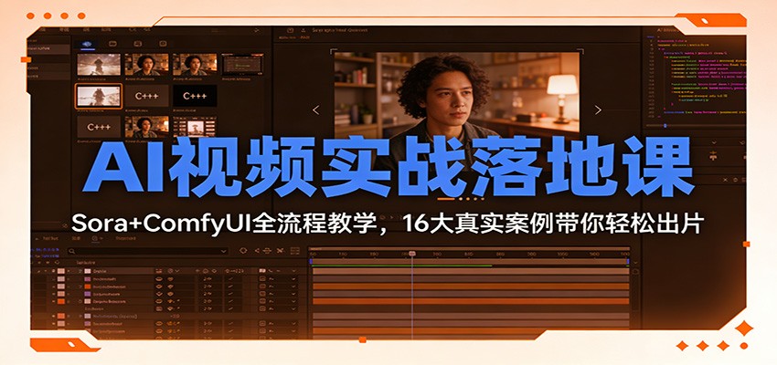 AI视频实战落地课：Sora+ComfyUI全流程教学，16大真实案例带你轻松出片-创富院