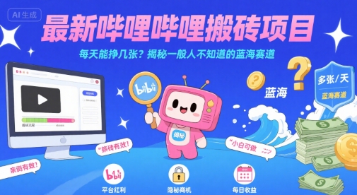 最新哔哩哔哩上B站搬砖项目，每天能挣几张？揭秘一般人不知道的蓝海赛道-创富院