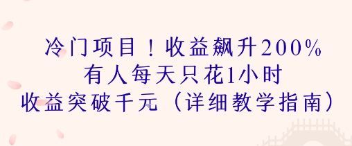 冷门项目！收益飙升200% 有人每天只花1小时 收益突破1k(详细教学指南)-创富院