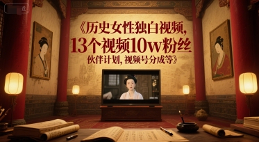 历史女性独白视频，13个视频10w粉丝，伙伴计划，视频号分成等-创富院