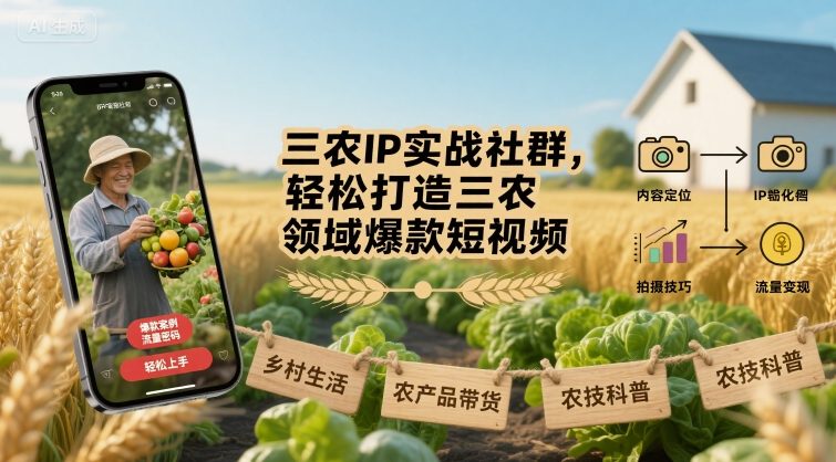 三农IP实战社群，轻松打造三农领域爆款短视频-创富院