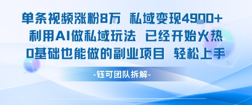 单条视频私域变现4.9k+利用AI做私域玩法 已经开始火热0基础也能做的副业项目轻松上手-创富院