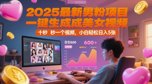 2025最新男粉项目，一键生成美女视频，日引600+色粉 十秒一个视频，小白轻松日入5张【揭秘】-影创院