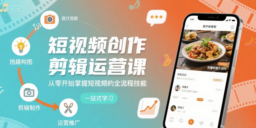 短视频创作剪辑运营课，从零开始掌握短视频的全流程技能-创富院