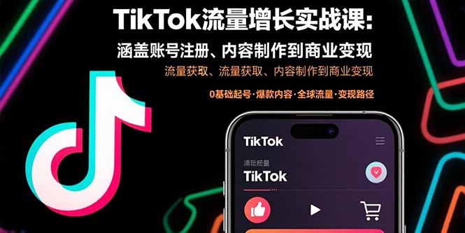 TikTok流量增长实战课：涵盖账号注册、流量获取、内容制作到商业变现-创富院