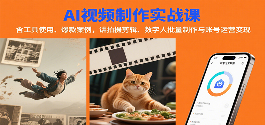 AI视频制作实战：含工具使用、爆款案例，讲拍摄剪辑、数字人批量制作与账号运营变现-创富院