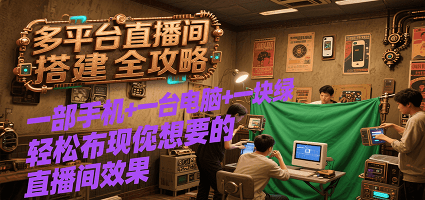 多平台直播间搭建全攻略，一部手机+一台电脑+一块绿布轻松实现你想要的直播间效果-创富院
