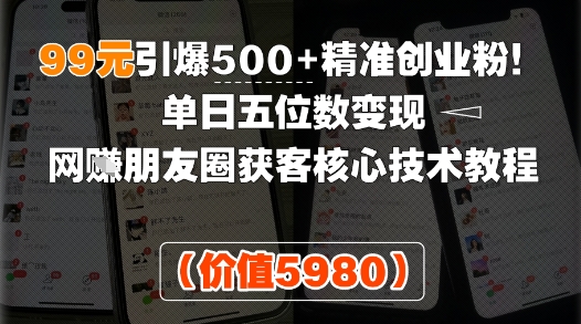 99元引爆500+精准创业粉！单日五位数变现，网创朋友圈获客核心技术教程-创富院