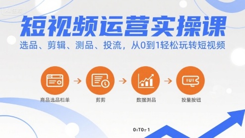 短视频运营实操课，选品、剪辑、测品、投流，从0到1轻松玩转短视频-创富院