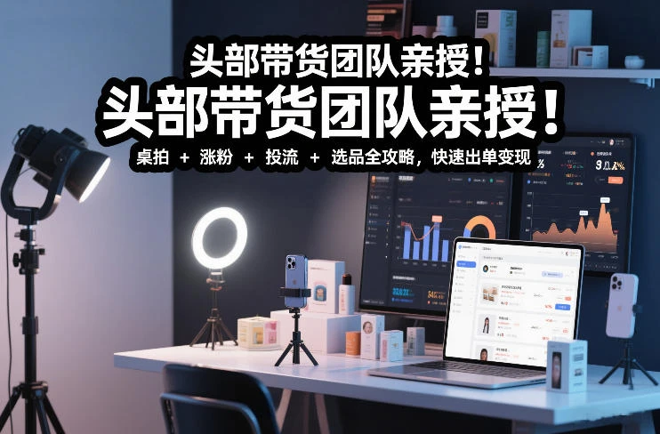 【精】头部带货团队亲授！专业短视频实拍带货课：桌拍+涨粉+投流+选品全攻略，快速出单变现，月入2w+-学必富副业创客网