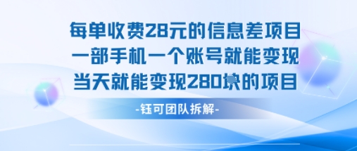 每单收费28米的项目单日能变现280左右 一部手机一个账号就能变现-创富院