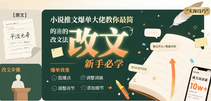 小说推文爆单大佬教你最简单的改文方法实操课，新手必学-创富院