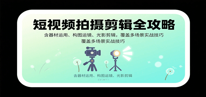短视频拍摄剪辑全攻略：含器材运用、构图运镜、光影剪辑，覆盖多场景实战技巧-创富院