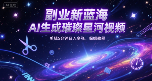 副业新蓝海，AI生成璀璨星河视频，剪辑5分钟日入多张，保姆教程-创富院