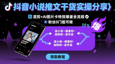 抖音小说推文干货实操分享，混剪+AI图片卡特效爆量全流程，0粉丝0门槛可做-创富院