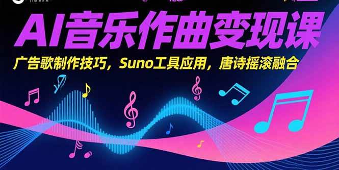 （15370期）AI音乐作曲变现课，广告歌制作技巧，Suno工具应用，唐诗摇滚融合-创富院