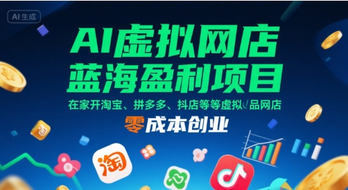 AI虚拟网店蓝海盈利项目，在家开淘宝、拼多多、抖店等虚拟品网店，零成本创业-创富院
