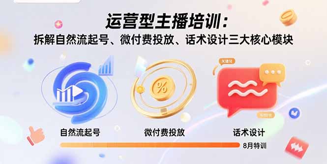 运营型主播培训：拆解自然流起号、微付费投放、话术设计三大核心模块-8月-创富院