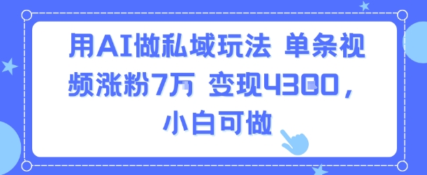用AI做私域玩法，单条视频涨粉7W变现4.3k，小白可做-创富院