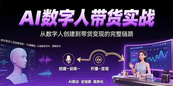 AI数字人+带货实战：从数字人创建到带货变现的完整链路-创富院