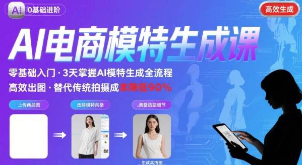 AI模特进阶课程，0基础高效生成逼真电商模特图-创富院