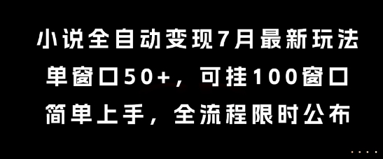 小说全自动变现7月玩法，单窗口50+，可挂100窗口，简单上手，全流程限时公布【揭秘】-创富院