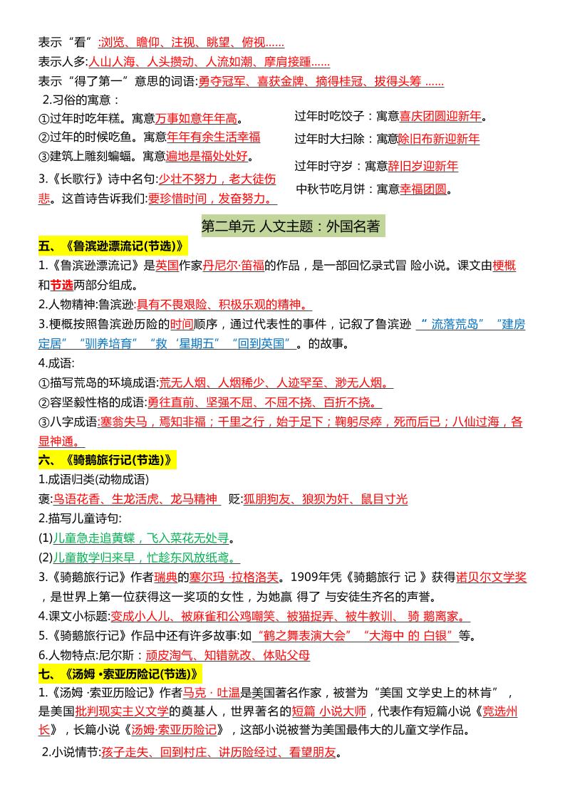 六年级下语文1-8单元常考知识点总结-创富院