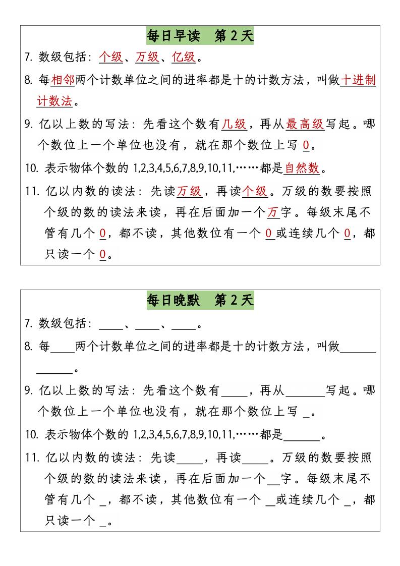 三升四数学暑假【早读晚默】-四上数学-创富院