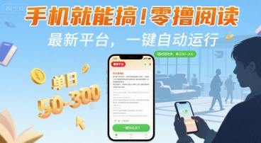 手机就能搞！零撸阅读挂G，最新平台，一键自动运行，随时随地挣，单日50-3张+【揭秘】-创富院