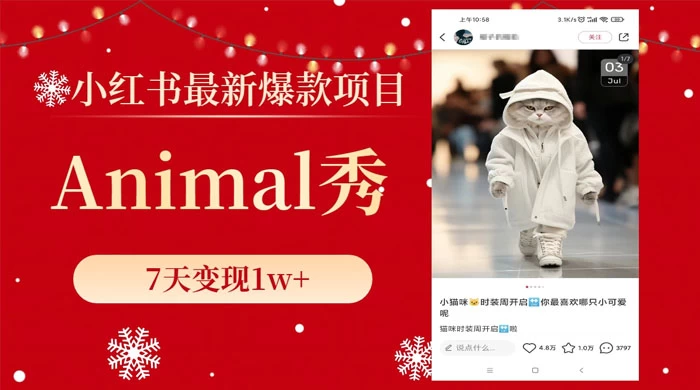 小红书最新爆款项目，Animal 秀，7天变现 1w+