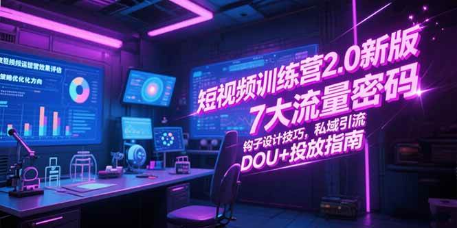 （15255期）短视频训练营2.0新版，7大流量密码/钩子设计技巧/私域引流/DOU+投放指南-创富院