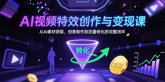 AI视频特效创作与变现课：从AI素材获取、创意制作到流量转化的完整闭环-创富院