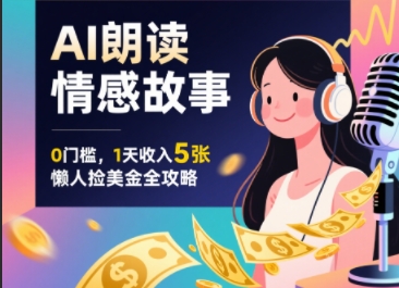 Ai朗读情感故事，0门槛，1天收入5张，每天10分钟，懒人捡美金全攻略-创富院