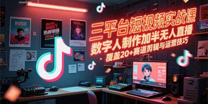 （15265期）三平台短视频实战课，数字人制作加半无人直播，覆盖20+赛道剪辑与运营技巧-创富院