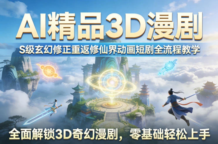 【精】AI精品3D漫剧S级玄幻修正重返修仙界动画短剧全流程教学，全面解锁3D奇幻漫剧，零基础轻松上手