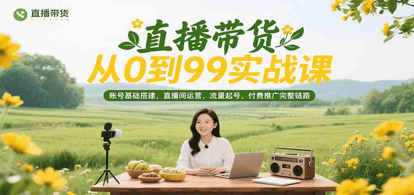 直播带货从0到99实战课，账号基础搭建，直播间运营，流量起号，付费推广完整链路-创富院