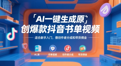 AI一键生成原创爆款抖音书单视频，适合新手入门，撸创作者分成和带货佣金【揭秘】-创富院