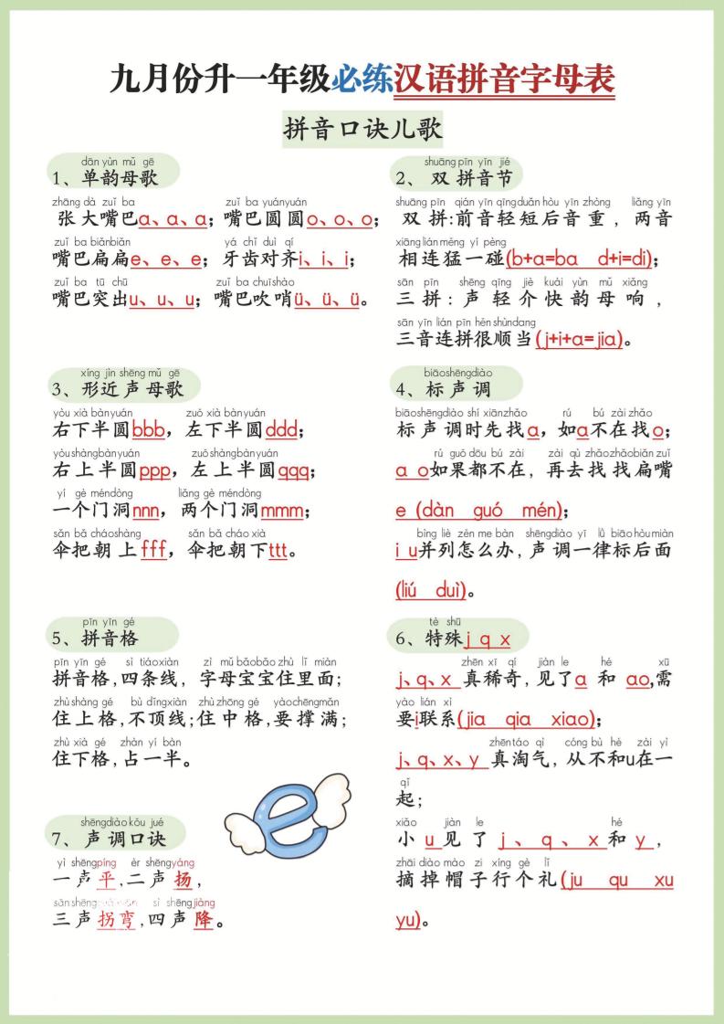幼小衔接！语文九月份升一年级必练汉语拼音-声母-创富院